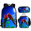 Classic Novelty Parrot Bird Pattern 3D Print 3pcs/Set School Bags Laptop Daypack Backpack Inclined Shoulder Bag Pencil Case