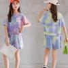 Dievčenské súpravy Tie Dye Leto Kórejská verzia Veľké deti Malé dievčatká Sukne s krátkym rukávom Šortky Dvojdielny trend
