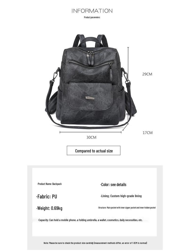 Korean Style Women's Large Capacity PU Backpack