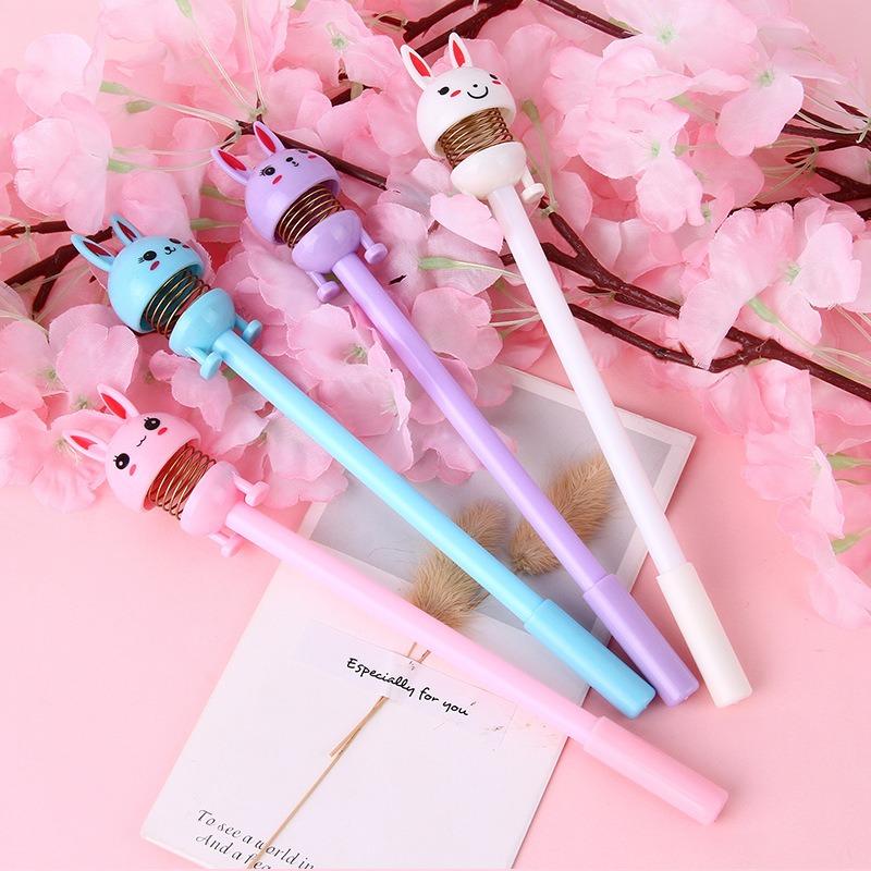 1Pc Cartoon Shaking Head Rabbit Gel Pen Kawaii Spring Bunny Pens 0.5mm Black Ink Student Stationery Funny School Office Stationery Gifts Back To Schoo