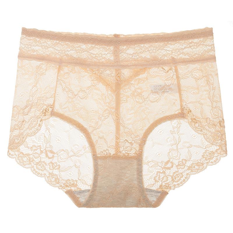 Female Summer Sexy Lace Hollow Lift Hip Pure Cotton Crotch Waist Triangle Briefs