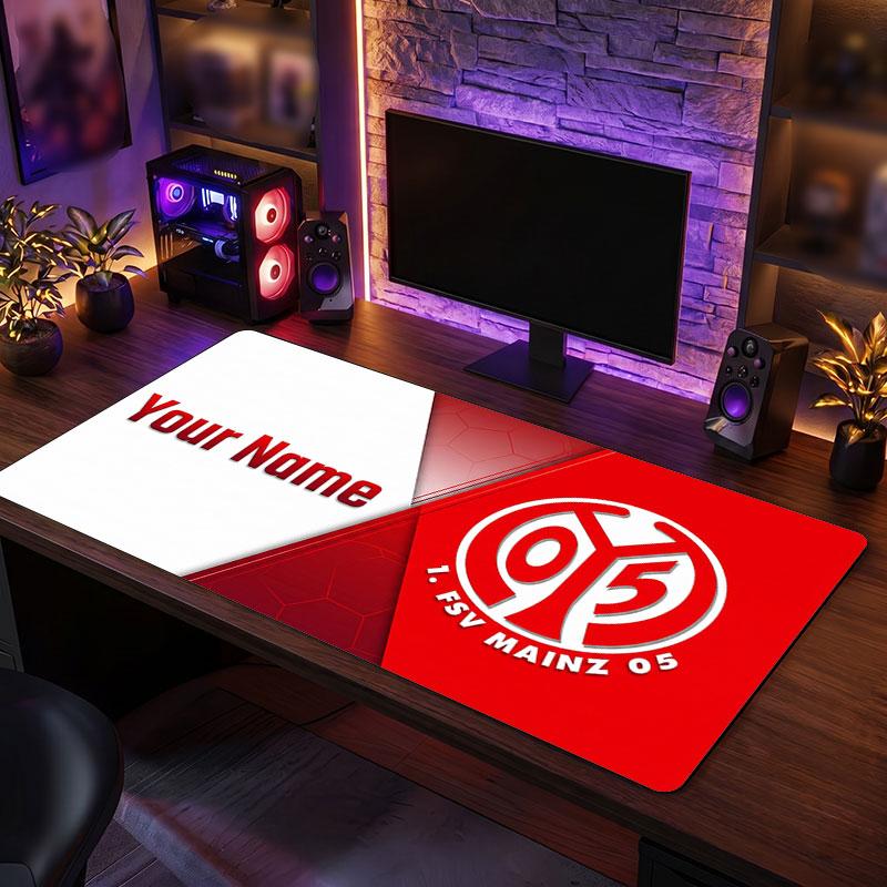 Mainz 05 Custom Large Mouse Pad, Personalized Name Text Print, Football Logo Non‑Slip Desk Mat Gaming Gift