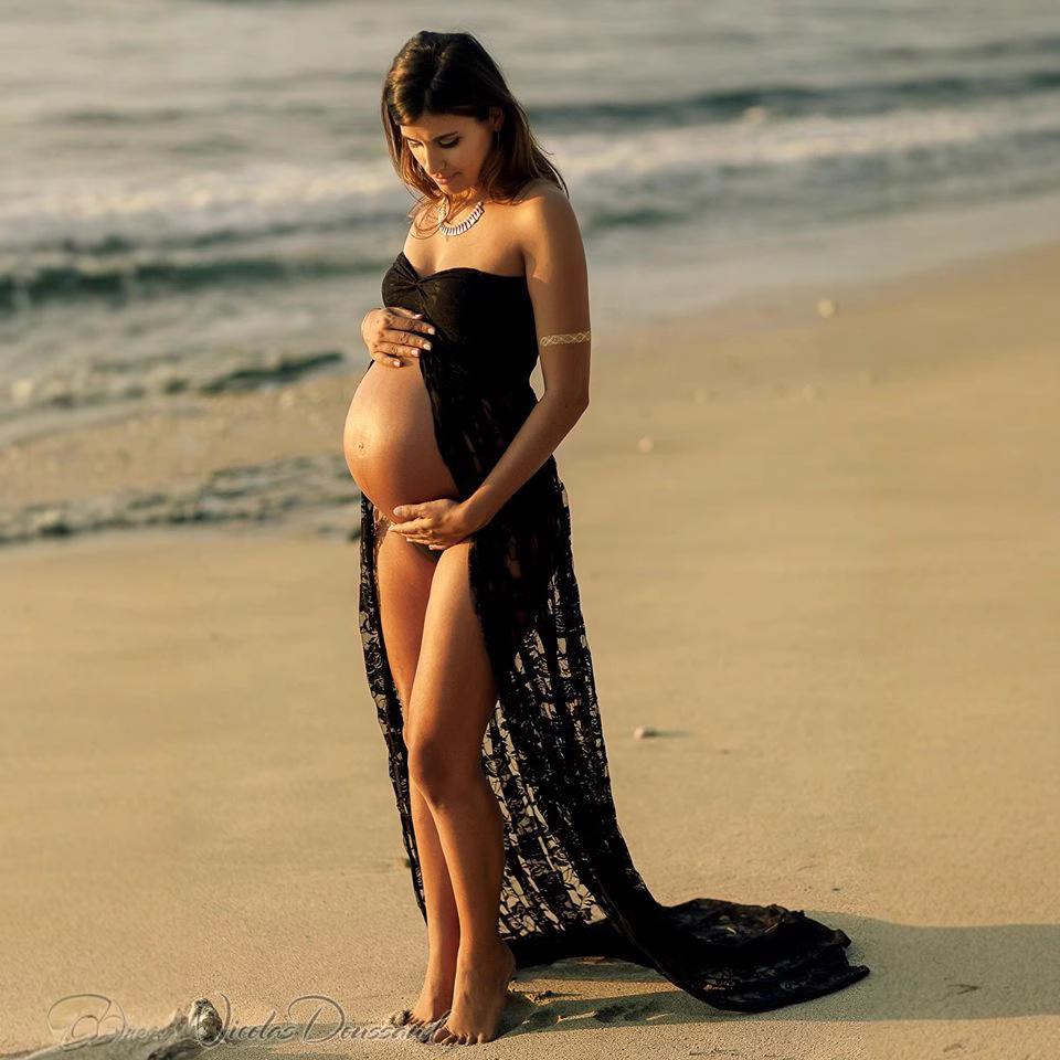 European & American Women's Lace Maternity Strapless Maxi Dress - Photography Sleeveless Long Train (2020 Model)