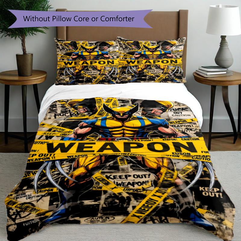 3pcs Duvet Cover Set (1*Duvet Cover + 2*Pillowcase, Without Core), Wolverine Print Bedding Set, Bedroom Decor, All‑Season, Gift