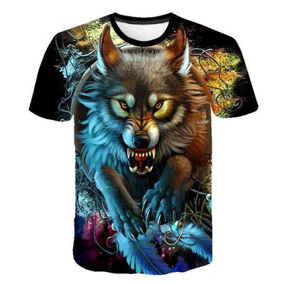 Sommer Herren T-Shirt 3D Wolf Print Tiermuster Tees Lose Rundhals Kurzarm Tops Männer