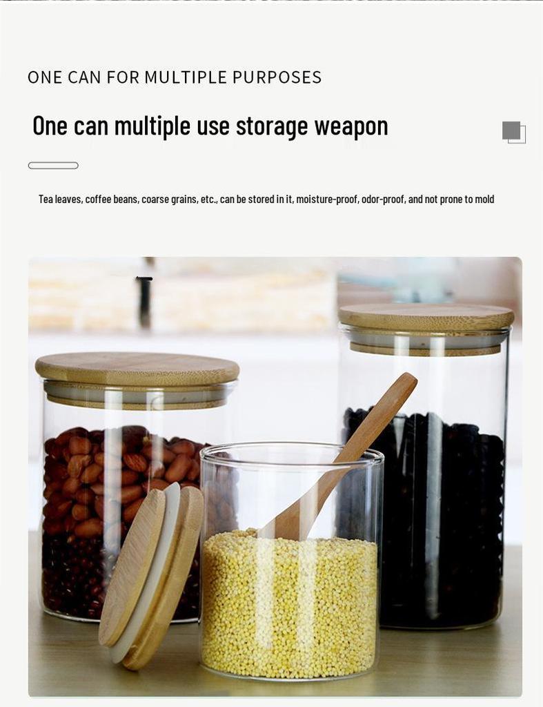 High Borosilicate Glass Storage Jar with Bamboo Lid & Silicone Seal - Airtight & Moisture-Proof