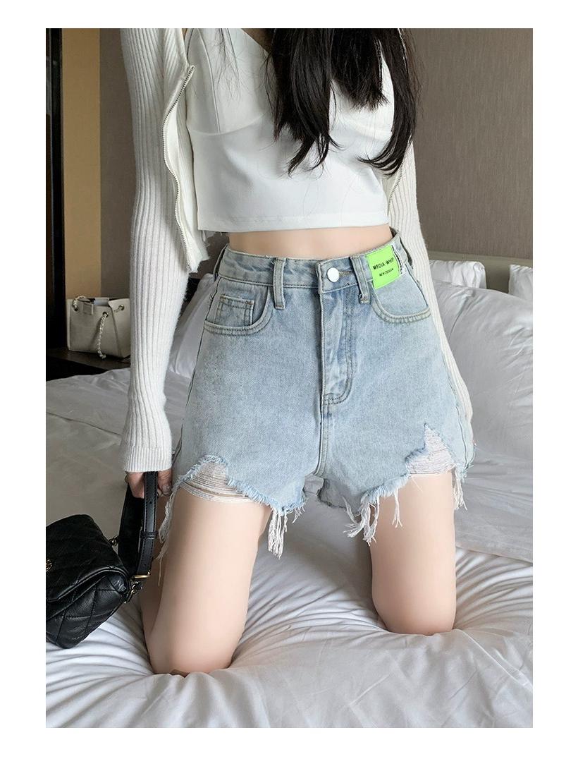 

2023 Women s High Waist Ripped Denim A-Line Shorts 2XL [125-140 lbs] світло-синій колір