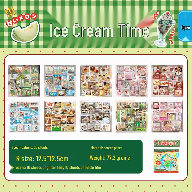 Yu Xian Retro-Style Pre-cut Sticker Book: Showa-Themed Coffee Shop, 20 Sheets, 2 Styles.