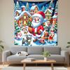 Santa Claus with Animals In Festive Village Patterned Tapestry Decorative Wall Hanging, Home Bedroom Living Room Decor