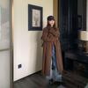 Hong Kong Retro Caramel Corduroy Double-Breasted Women’s Trench Coat