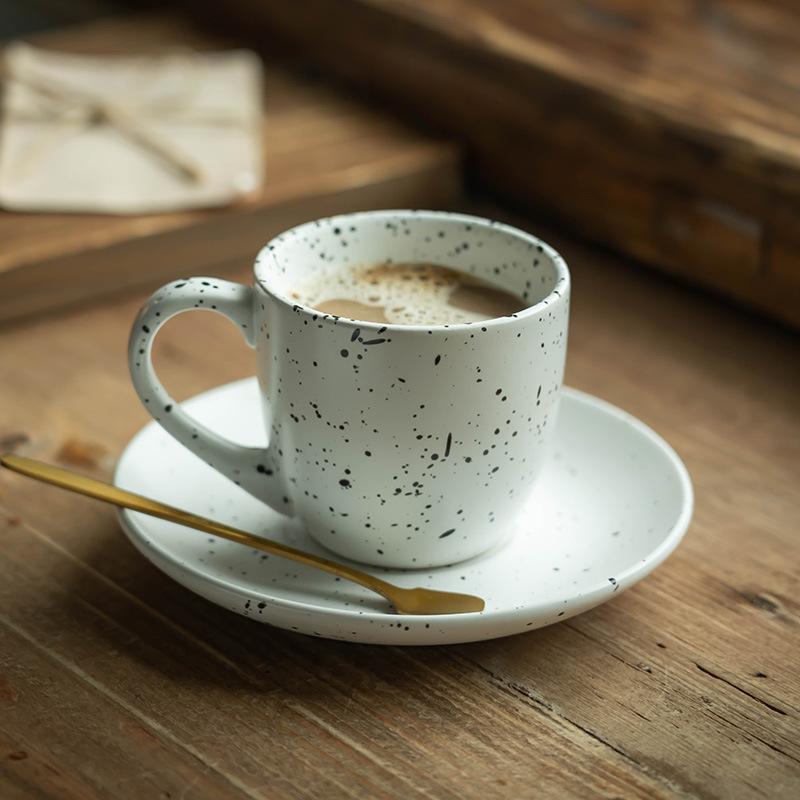 Creative Retro Ceramic Cup Sesame Glaze Cup Saucer Set Afternoon Tea Coffee Cup Saucer Home Breakfast Milk Cup Teacup