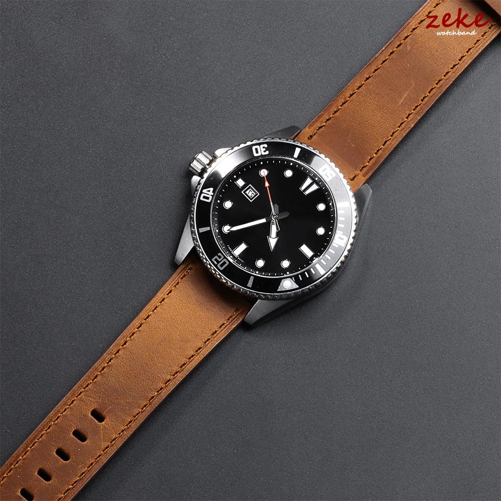 Echtes Leder Uhrenarmband 18mm 20mm 22mm 24mm Armband für Seiko Vintage Braun Kalbsleder Band Universal Metall Schwarze Schnalle Armband