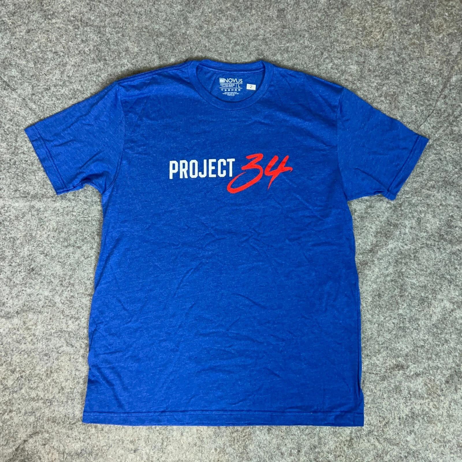 

Novus Men Shirt Large Blue Red Short Sleeve Tee Graphic Sports Casual Project 34 XL