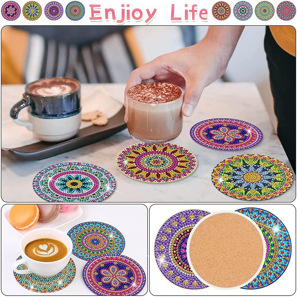 Limspace 8-Piece Diamond Painting Coaster Kit with Diamond Art Holder, DIY Mandala Diamond Painting Coaster Kit, Ocean Design, for Beginners, Adults,