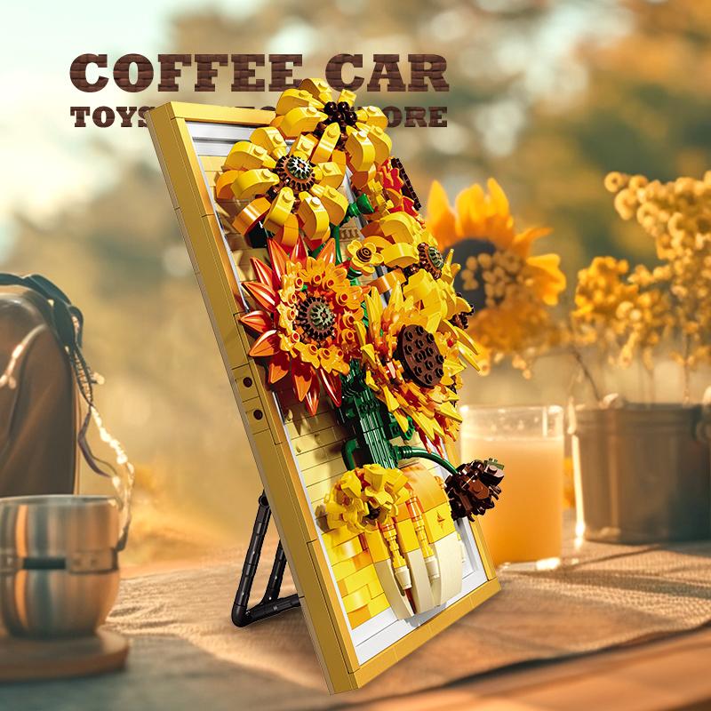 Non-Toxic Sunflower Brick Art Frame Kit Bouquet Diy Toys New Decoration 3D Picture Building Blocks Flowers Diy Children Friend Christmas Gifts