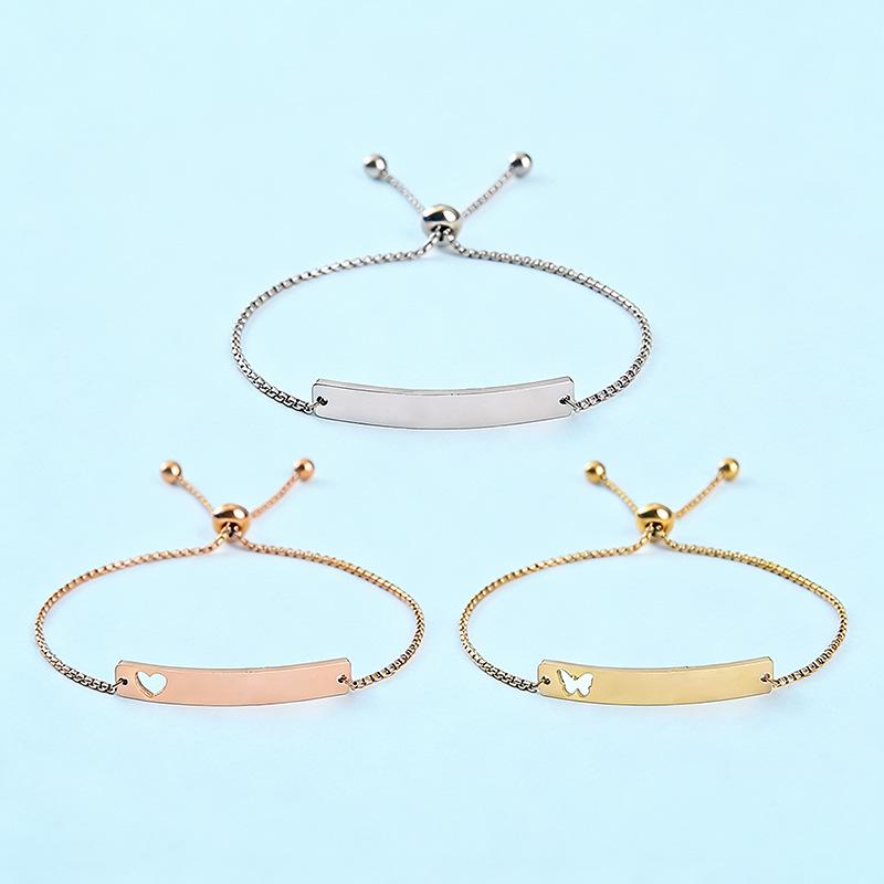Adjustable Stainless Steel Butterfly Heart Engraving Bracelet