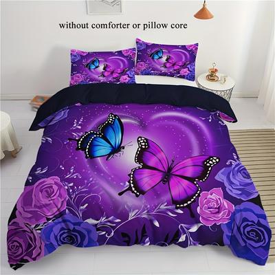 3D Digital Printing Butterfly Flower Three-Piece Bedding Quilt Cover, Home Textile