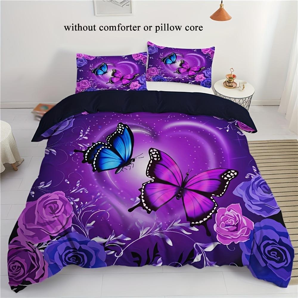 3D Digital Printing Butterfly Flower Three-Piece Bedding Quilt Cover, Direct Sales