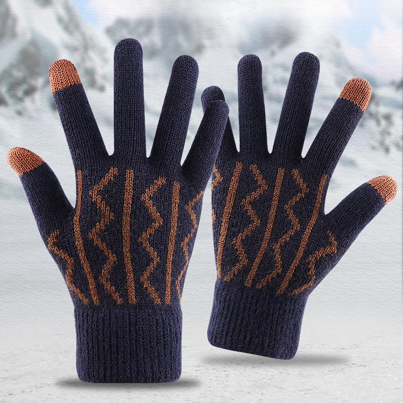Thick Velvet Gloves for Warmth Men's Gloves for Winter Jacquard Knitting Gloves Touch Screen Cold Resistant Gloves