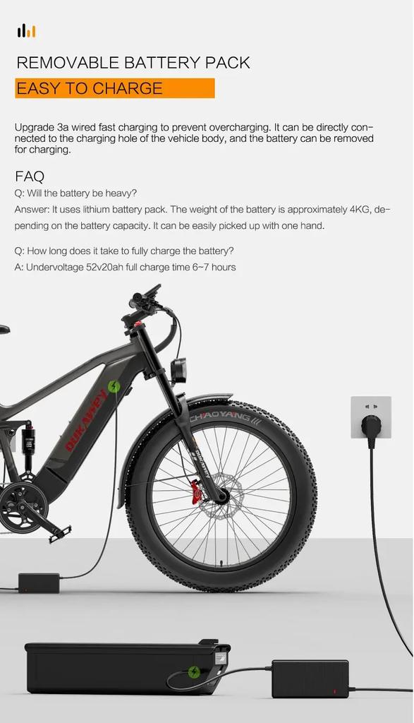 Bicicleta Eléctrica Dukawey Silvertip8 1000W52V20AH Todoterreno, E-Bike Totalmente Suspendida para Adultos, Frenos Hidráulicos Dobles
