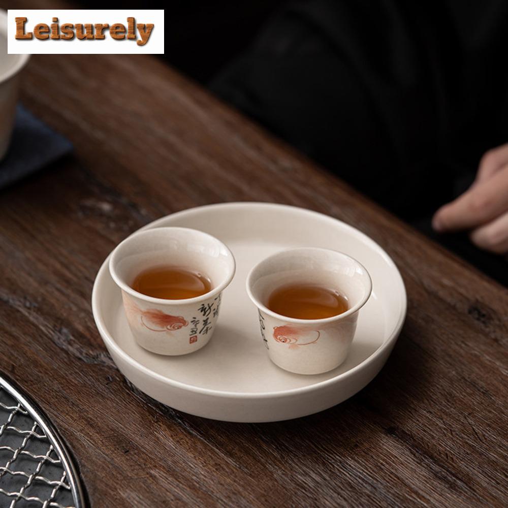 40ml Hand Painted Goldfish Tea Cups Grass Wood Gray Glazed Tasting Fragrant Cup Ceramic Msater Cup Meditation Cup Kung Fu Teaset