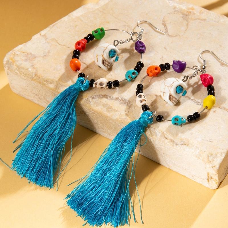 Unique Gothic Skeleton Earrings Bohemian Tassels Jewelry for Women Portable Ethnic Party Wear
