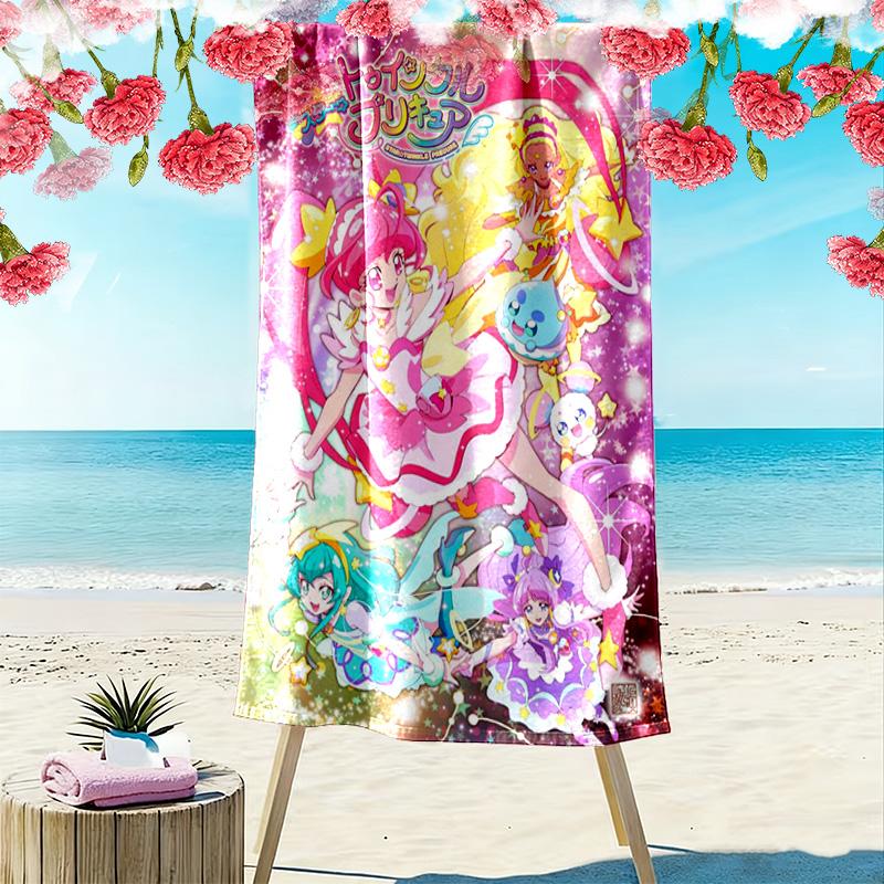 Hidden Key Precure Print Beach Towel, Large Soft Quick Dry Towel for Beach Camping Swimming