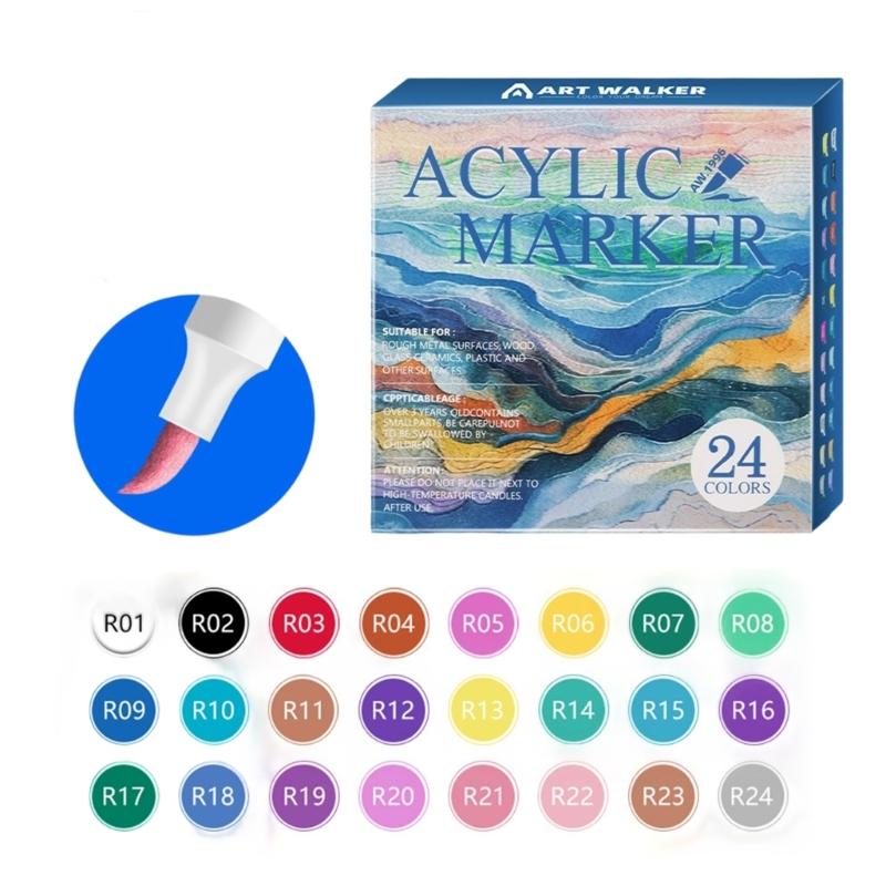 Acrylic Marker 12/24/36/48 Color Acrylic Paint Pen Brush Tip Marker for Painting On Paper Wood Glass Fabric Metal Stone