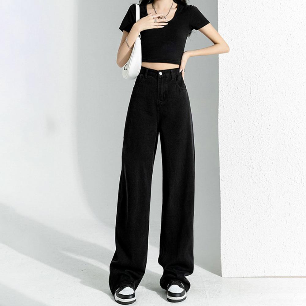 Simple Korean Version of High-waisted and Thin Wide-leg Jeans for Women's New Spring and Autumn Loose Personalized Floor-mopping Jeans