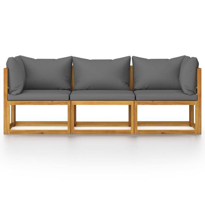 vidaXL 3-seater Garden Sofa In Solid Acacia Wood with Dark Grey Cushion