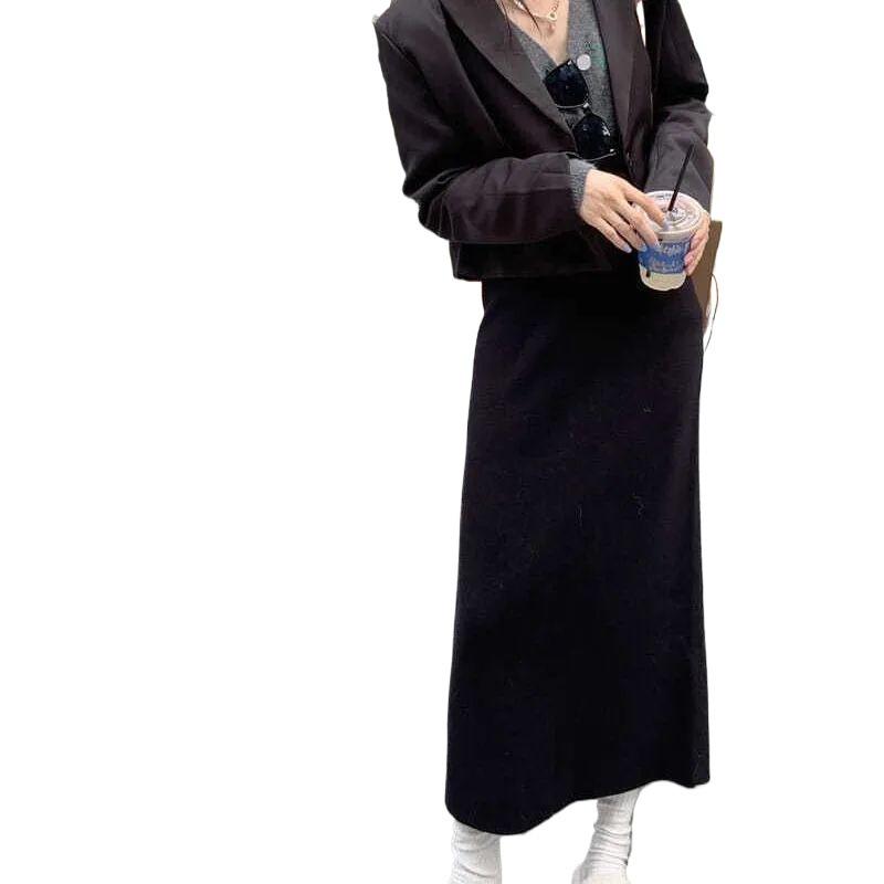 80cm High Waist Korean Style Knit Midi Skirt: Autumn/Winter Slimming Bodycon Design Without Slit