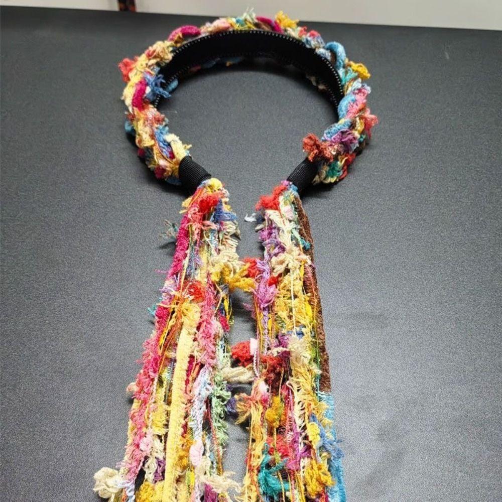 Fascia per capelli in stile Boho Cinese Tibetana con Nappa Lunga Treccia Color Caramella Fascia per capelli Intrecciata con Nastro Colorato