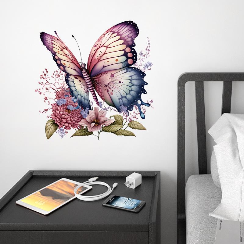 Pegatinas de Pared de Flores Mariposa Decoración de Puerta de Baño de Inodoro Mural Decoración del Hogar Papel Pintado Autoadhesivo
