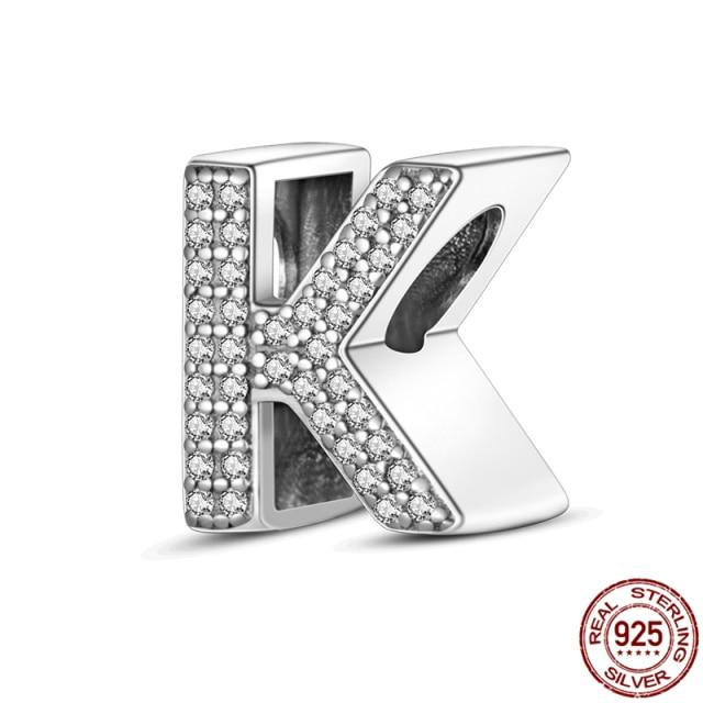 100% Real 925 Sterling Silver Letter Alphabet A-Z Charm Name Bead Fit  Bracelet Pendant Jewelry