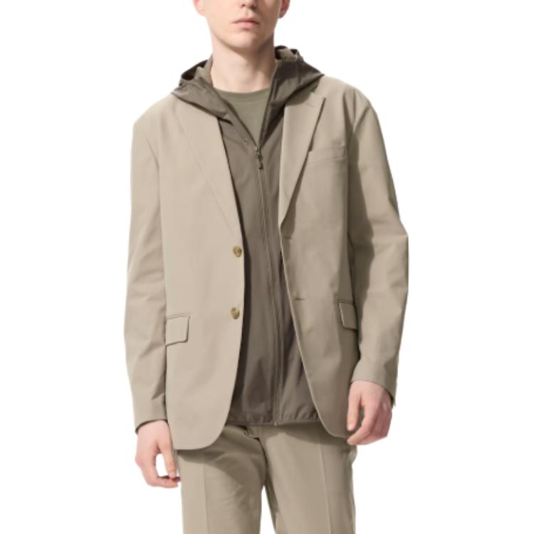 UNIQLO Solid Color Single-Breasted Long Sleeve Suit Men suits Beige 444557-32