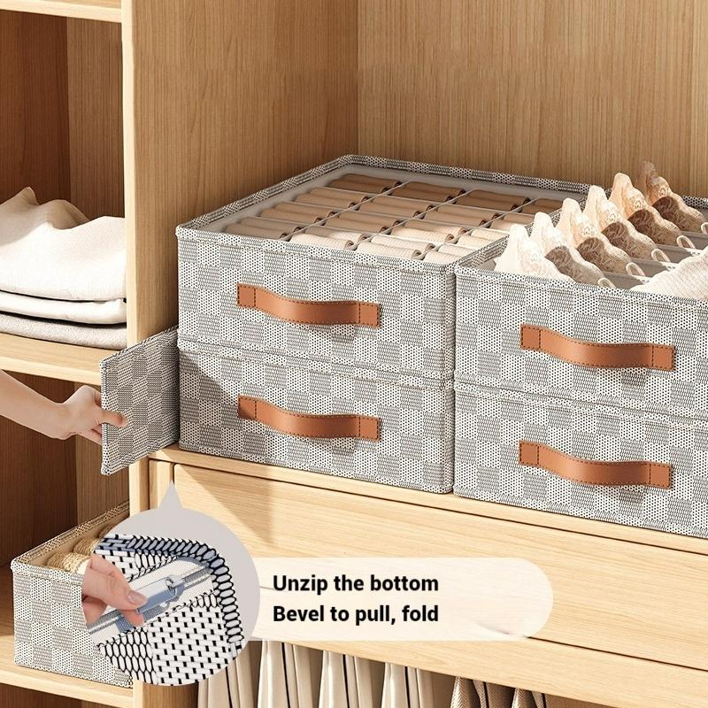 7/16/24 Grid Underwear Storage Box Cotton Linen Clothing Bra Cabinet Drawer Sock Storage Box Wardrobe Clothes Divider