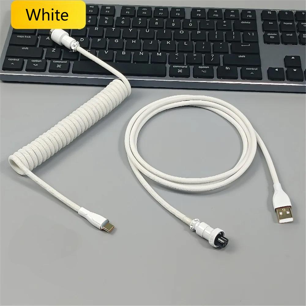 For Magnetic Switch USB A To Type C Mechanical Gaming Keyboard Double Sleeved Wire GX16 Detachable Aviator Coiled Power Cable