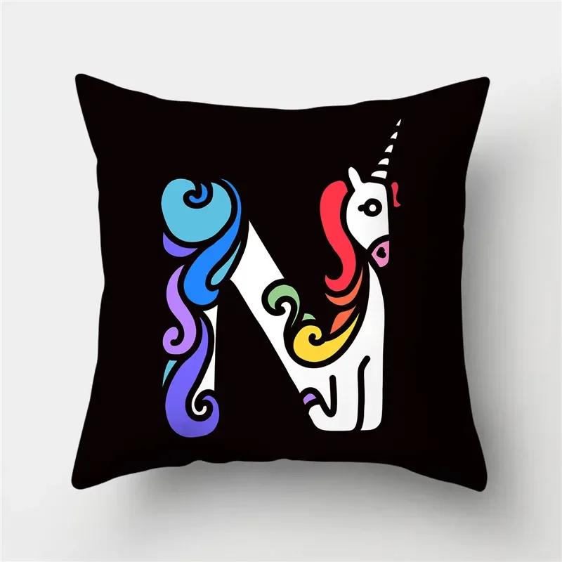 Letters Eenhoorn Kussenhoes Polyester Print Kussensloop Bank Decor Kussen Thuis