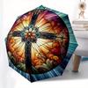 Stained Window Art: Vibrant Circular Design for Home DecorUmbrella, Portable 3-Fold Compact Umbrella for Men & Women Gift