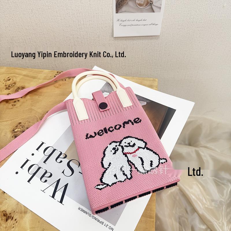 Cute Cartoon Dopamine Knit Crossbody Phone and Coin Bag