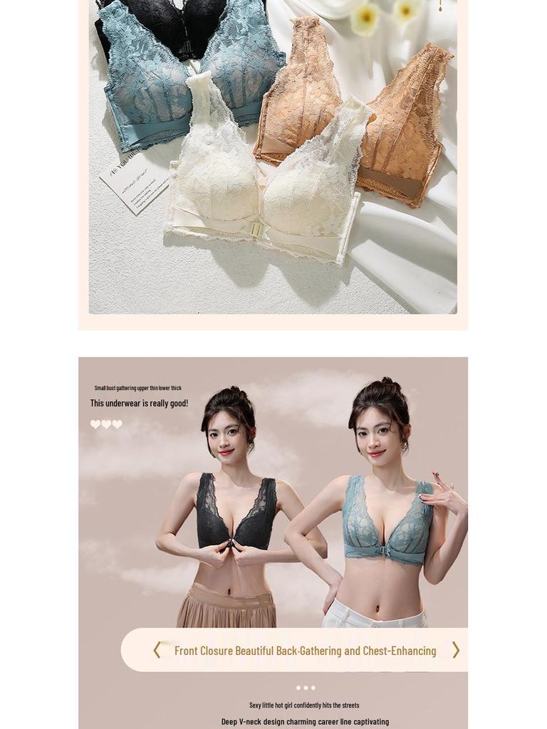 Damen Bügelloser Push-Up-BH mit Frontverschluss - Anti-Hänge-Effekt, Dünner Stil, Seitenstütze und Schönes Rückendesign