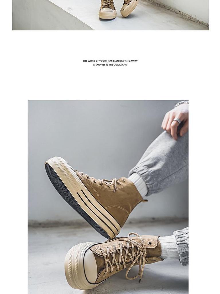 2025 Men's Retro High-Top Canvas Sneakers with Thick Sole for Height Boost - Versatile Casual Shoes for Spring