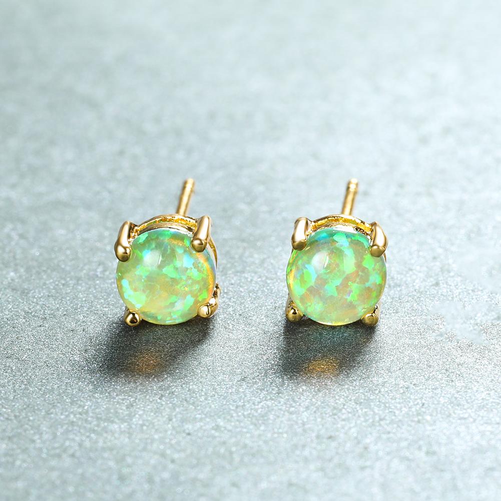 Cut Golden White Round Color Fire Opal Stud Earrings Wedding Jewelry Gift