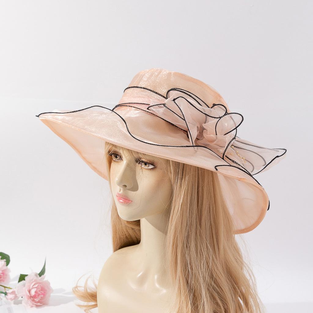 New French organza mesh flower hat summer fashion trendy brand sunscreen sunshade big eaves hat retro elegant millinery hat