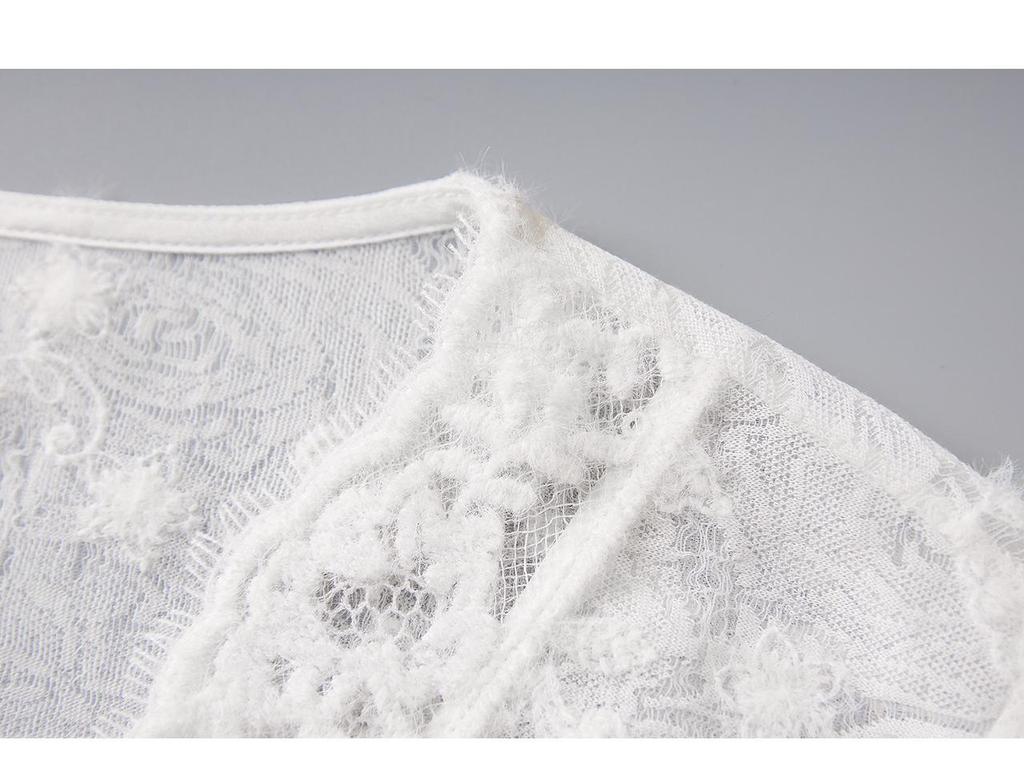 Women's V-Neck Lace Top with 3D Embroidery Design