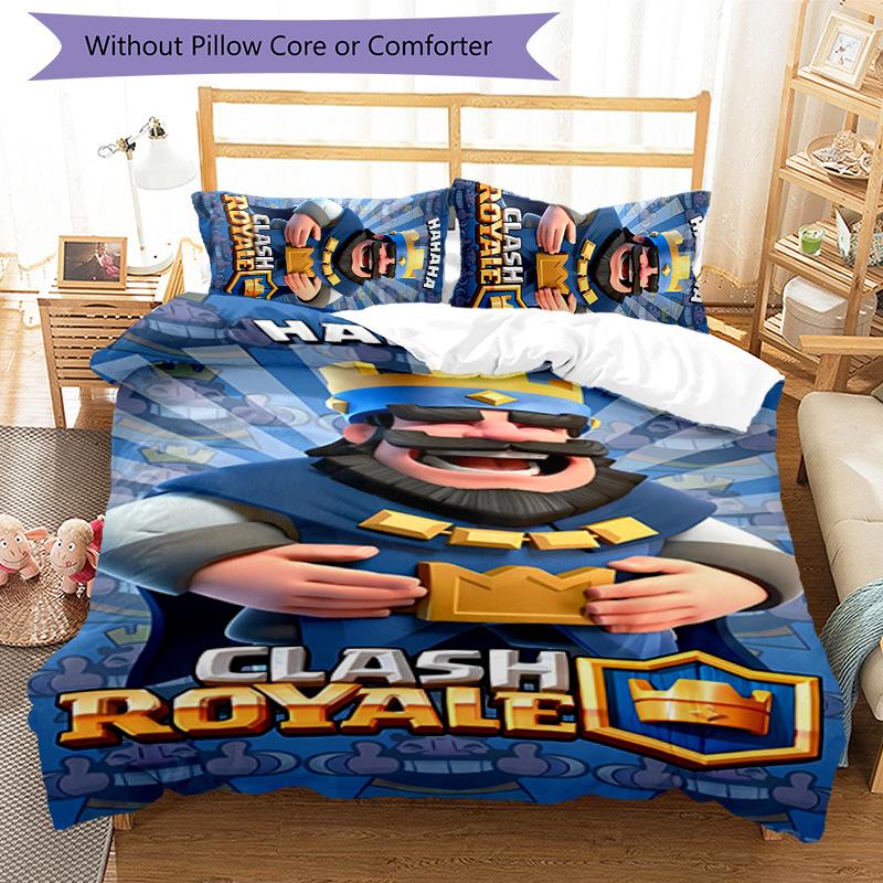 3pcs Clash Royale pattern bedding set duvet cover set includes duvet cover &pillowcases, perfect all season bedroom decoration & gift