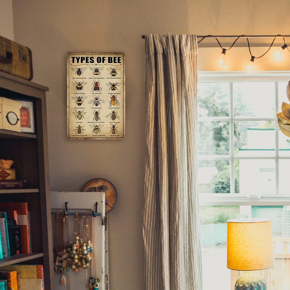 Vintage Bee Knowledge Tin Sign - Retro Metal Wall Art Decor for Classroom and Bathroom - Ect Hanging Poster 8 X 12 Inch