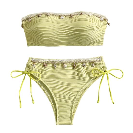 2 Pcs/Set Bikini Set Sexy Solid Color Tube Swimsuit with Chest Pad No Steel Support