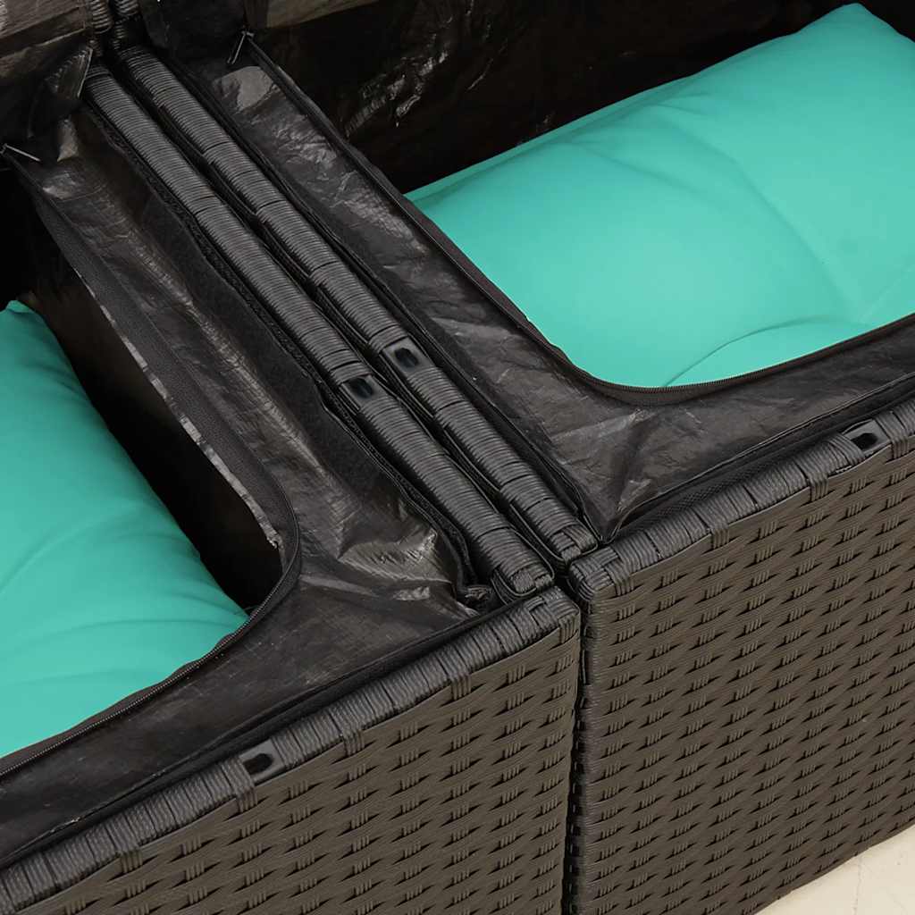 Garden Sofa with Cushions 2 Seater Black Poly Rattan