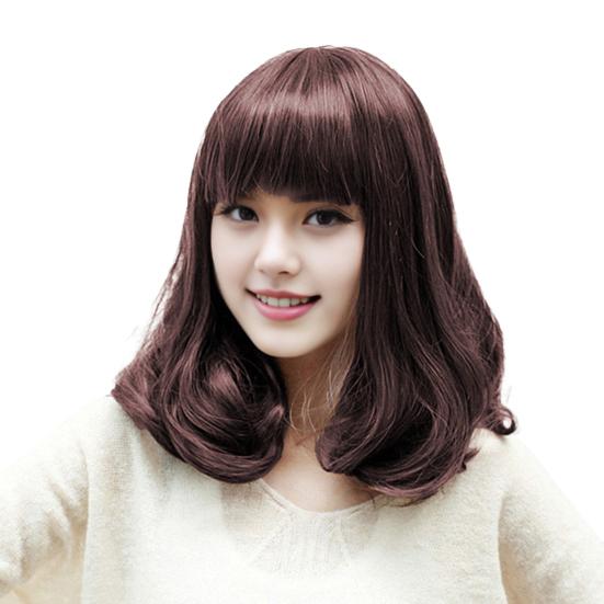 

Жіноча модна термостійка довга кучерява перука, косплей, повні перуки 40cm темно-коричневого кольору